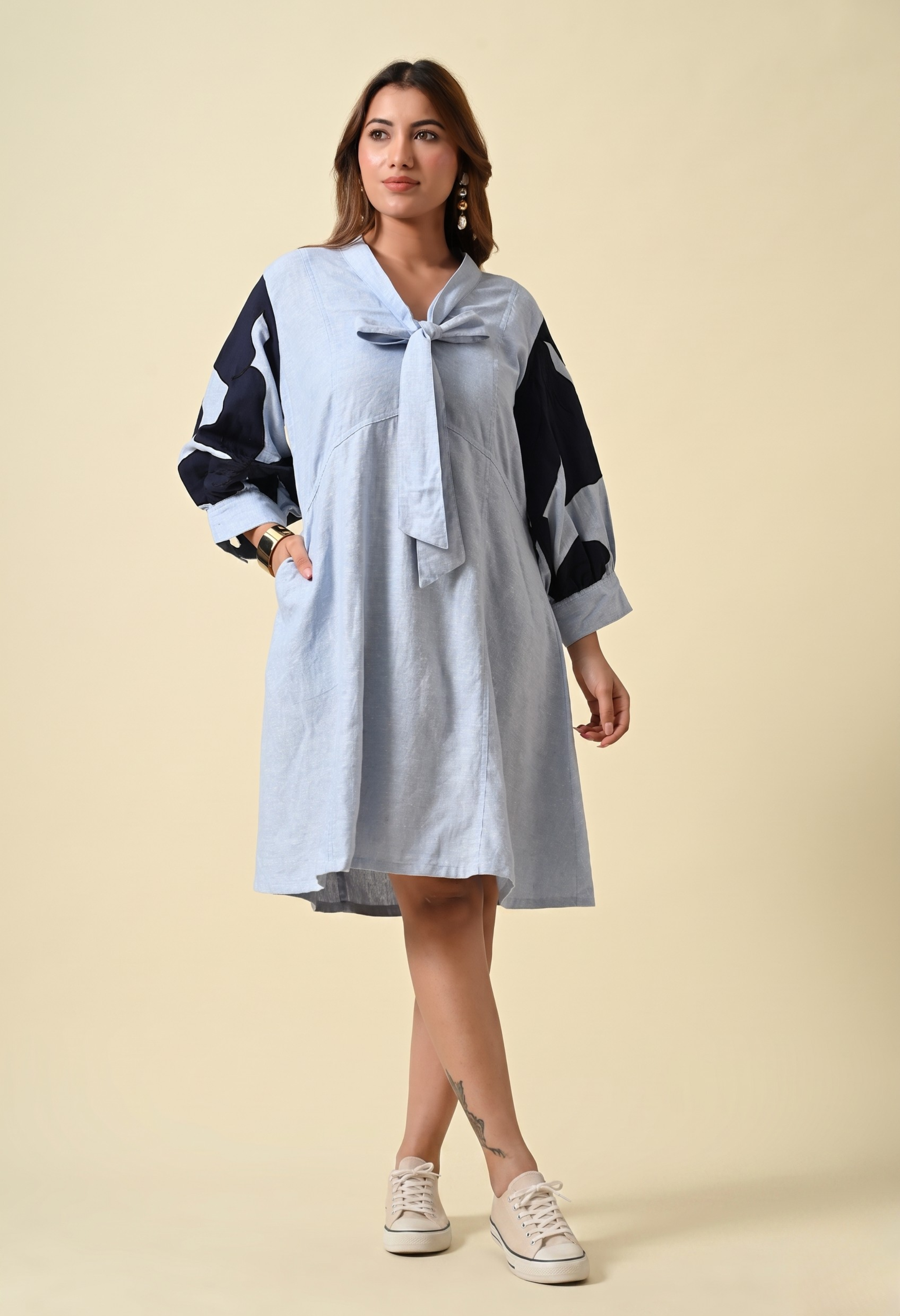 Patchwork Sleeves Dress